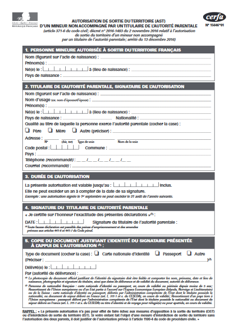 Autorisation de sortie de territoire: Cliquez sur l'image.